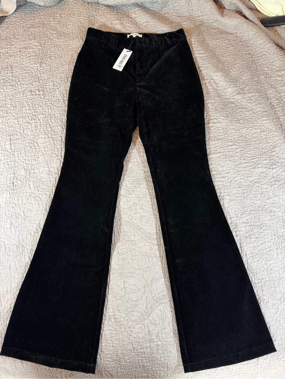 Steve Madden Black Velvet Flare Bell Bottom Pants Size Small NWT $79 Retail